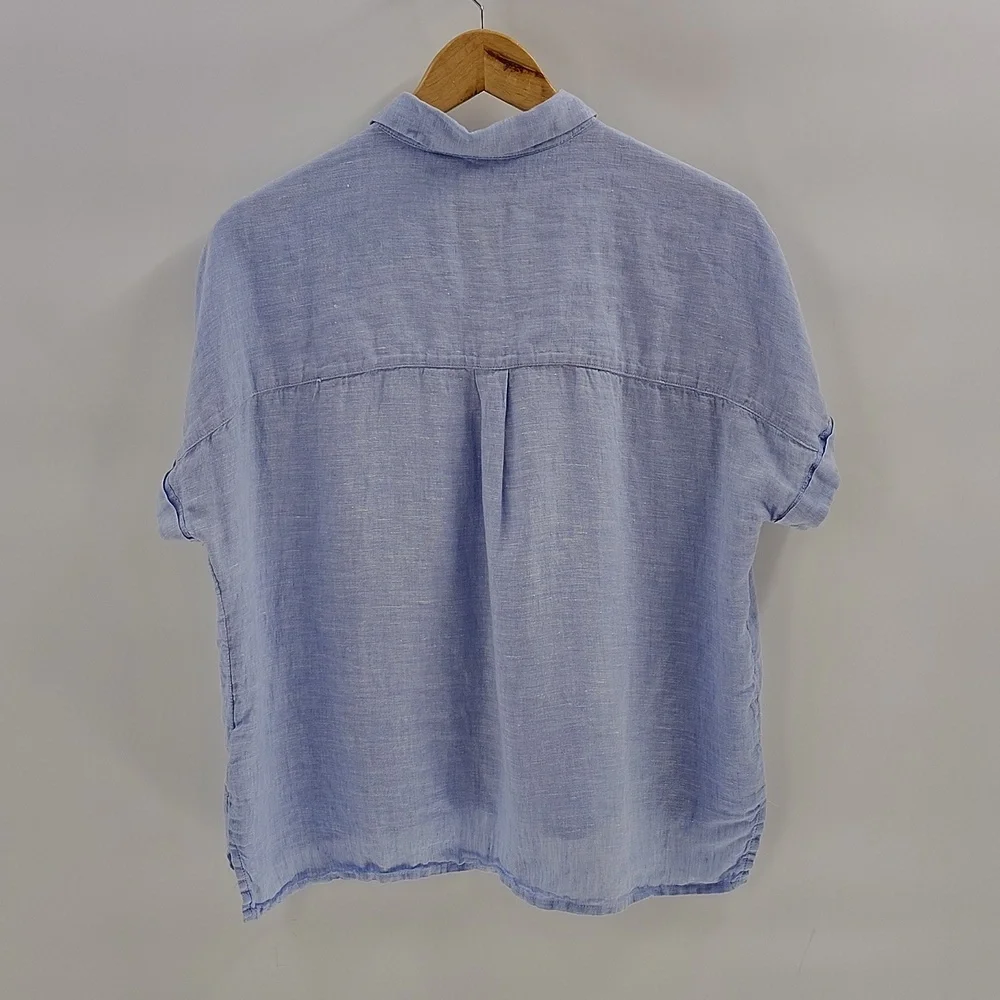 Rachel Roy Linen Button Down Size Medium Short Sleeve Blue